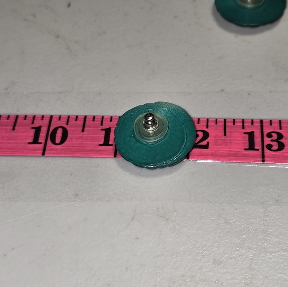 Vintage Green Acrylic with Pattern Button Post Earrings 14 - Picture 4 of 4